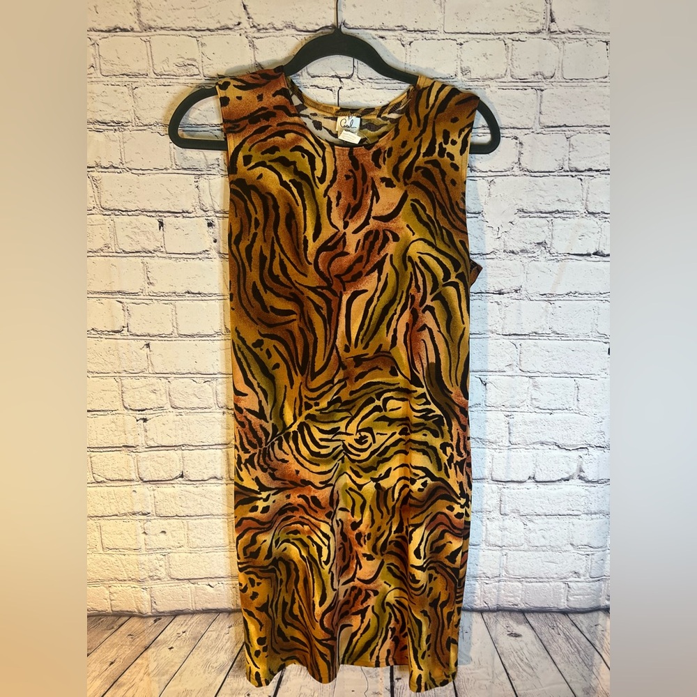 Carol Brown and Tan Animal Print Midi Dress Sleeveless